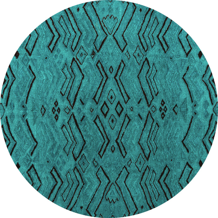 Round Machine Washable Abstract Turquoise Modern Area Rugs, wshabs4889turq