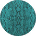 Round Machine Washable Abstract Turquoise Modern Area Rugs, wshabs4889turq