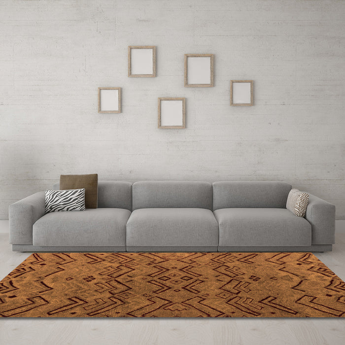 Machine Washable Abstract Orange Modern Area Rugs in a Living Room, wshabs4889org