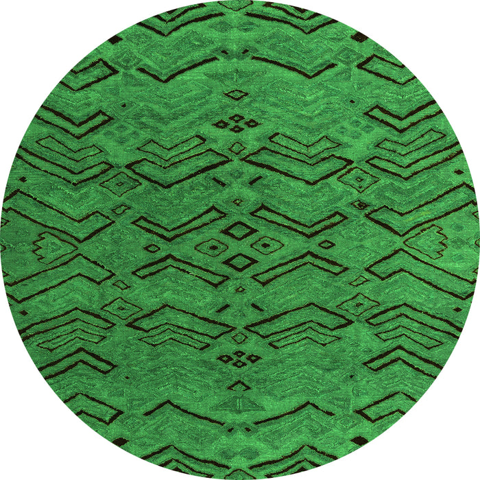 Round Machine Washable Abstract Green Modern Area Rugs, wshabs4889grn