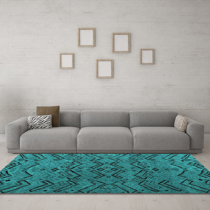 Machine Washable Abstract Turquoise Modern Area Rugs in a Living Room,, wshabs4889turq