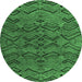 Round Machine Washable Abstract Emerald Green Modern Area Rugs, wshabs4889emgrn