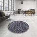 Round Machine Washable Abstract Slate Blue Grey Blue Rug in a Office, wshabs4889