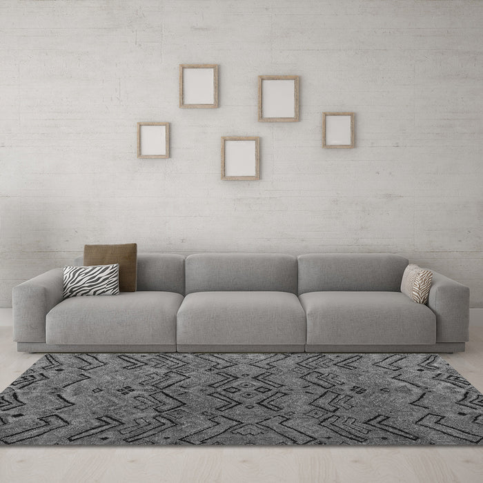 Machine Washable Abstract Gray Modern Rug in a Living Room,, wshabs4889gry