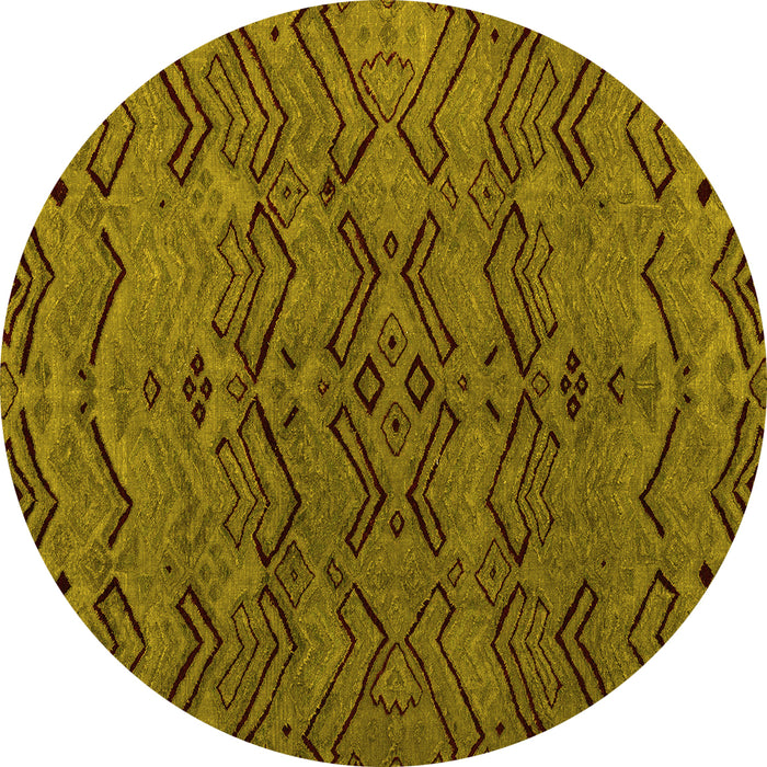 Round Abstract Yellow Modern Rug, abs4889yw