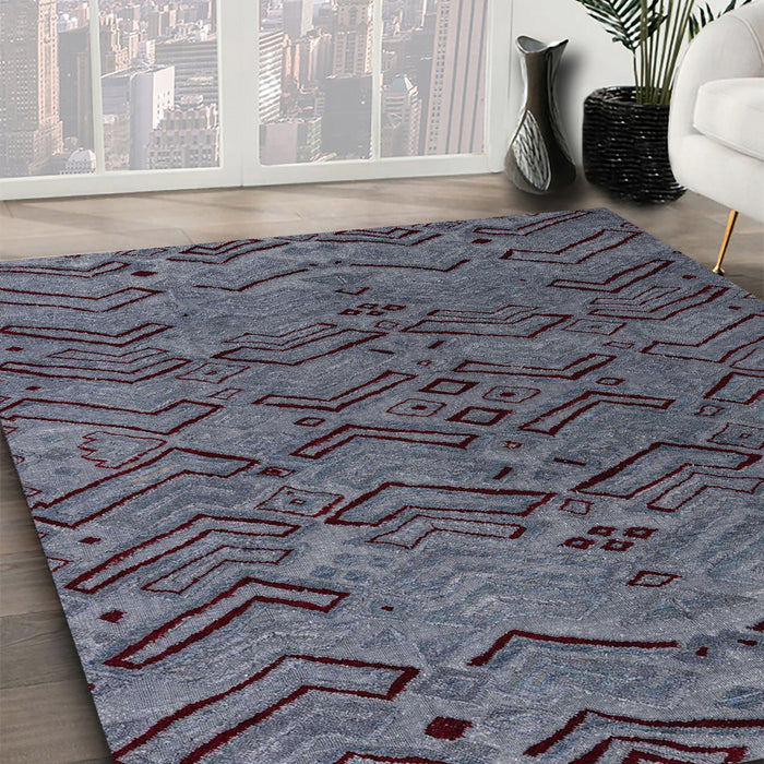Machine Washable Abstract Slate Blue Grey Blue Rug in a Family Room, wshabs4889