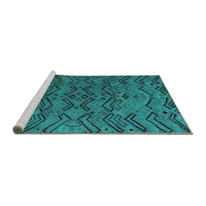 Sideview of Machine Washable Abstract Turquoise Modern Area Rugs, wshabs4889turq