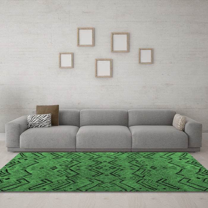 Machine Washable Abstract Emerald Green Modern Area Rugs in a Living Room,, wshabs4889emgrn