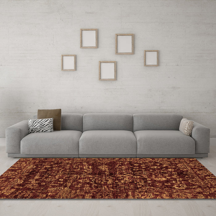 Machine Washable Abstract Brown Modern Rug in a Living Room,, wshabs488brn