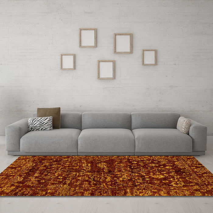 Machine Washable Abstract Yellow Modern Rug in a Living Room, wshabs488yw