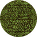 Round Machine Washable Abstract Green Modern Area Rugs, wshabs488grn