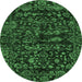 Round Machine Washable Abstract Emerald Green Modern Area Rugs, wshabs488emgrn