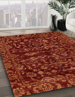 Abstract Red Modern Rug in Family Room, abs488