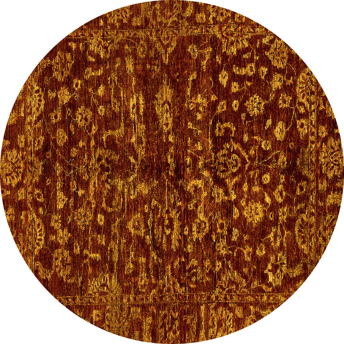Round Machine Washable Abstract Yellow Modern Rug, wshabs488yw