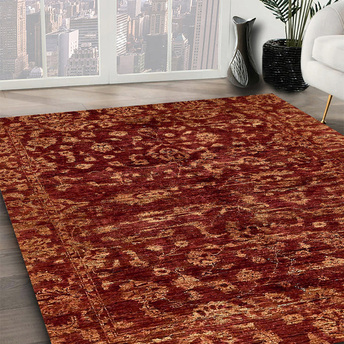 Abstract Red Modern Rug in Family Room, abs488