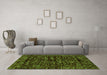 Machine Washable Abstract Green Modern Area Rugs in a Living Room,, wshabs488grn