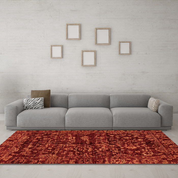 Machine Washable Abstract Orange Modern Area Rugs in a Living Room, wshabs488org