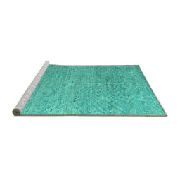 Sideview of Machine Washable Abstract Turquoise Modern Area Rugs, wshabs4890turq
