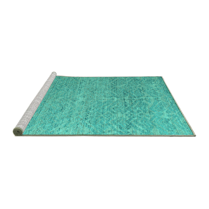 Sideview of Machine Washable Abstract Turquoise Modern Area Rugs, wshabs4890turq