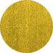 Round Machine Washable Abstract Yellow Modern Rug, wshabs4890yw