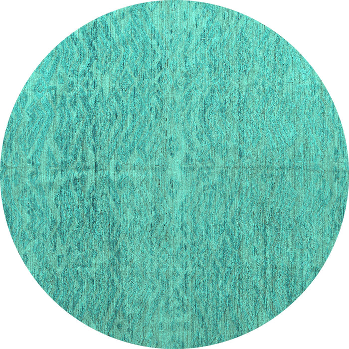 Round Machine Washable Abstract Turquoise Modern Area Rugs, wshabs4890turq