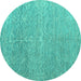 Round Machine Washable Abstract Turquoise Modern Area Rugs, wshabs4890turq