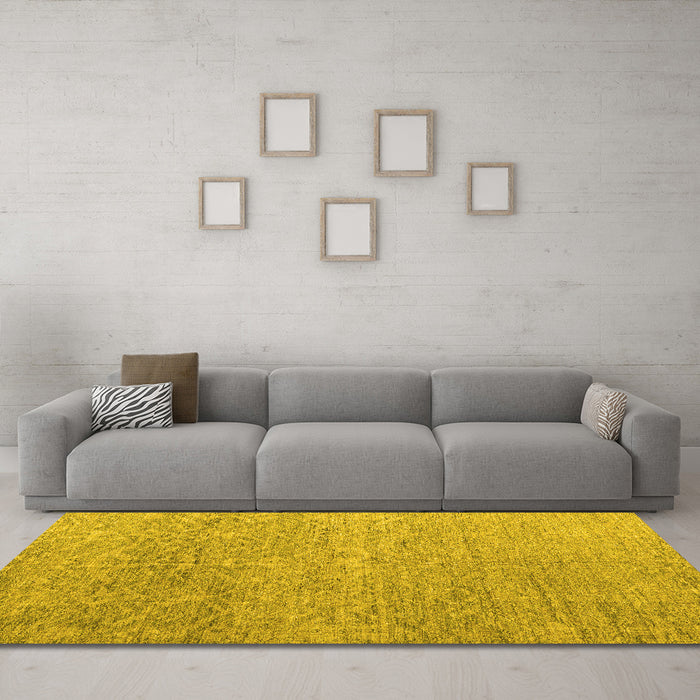 Machine Washable Abstract Yellow Modern Rug in a Living Room, wshabs4890yw