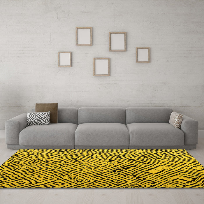Machine Washable Abstract Yellow Modern Rug in a Living Room, wshabs4891yw