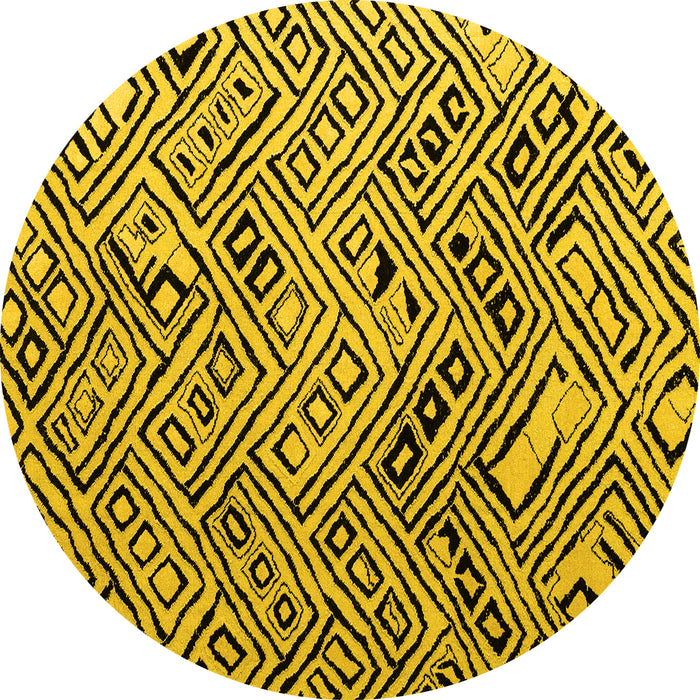 Round Machine Washable Abstract Yellow Modern Rug, wshabs4891yw