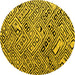 Round Machine Washable Abstract Yellow Modern Rug, wshabs4891yw