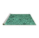 Sideview of Machine Washable Abstract Turquoise Modern Area Rugs, wshabs4891turq