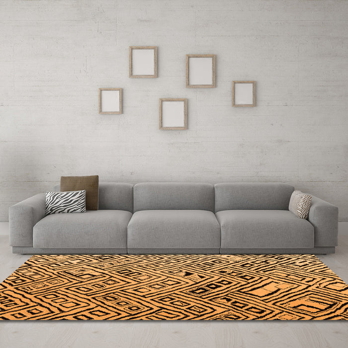 Machine Washable Abstract Orange Modern Area Rugs in a Living Room, wshabs4891org