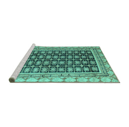 Sideview of Machine Washable Abstract Turquoise Modern Area Rugs, wshabs4892turq