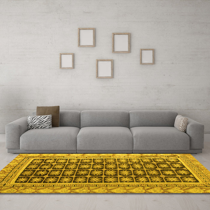Machine Washable Abstract Yellow Modern Rug in a Living Room, wshabs4892yw