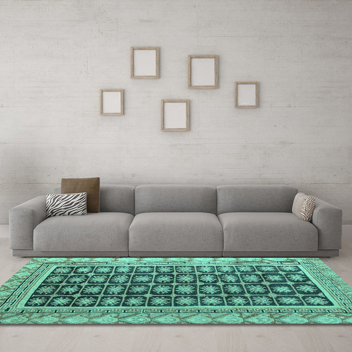 Machine Washable Abstract Turquoise Modern Area Rugs in a Living Room,, wshabs4892turq