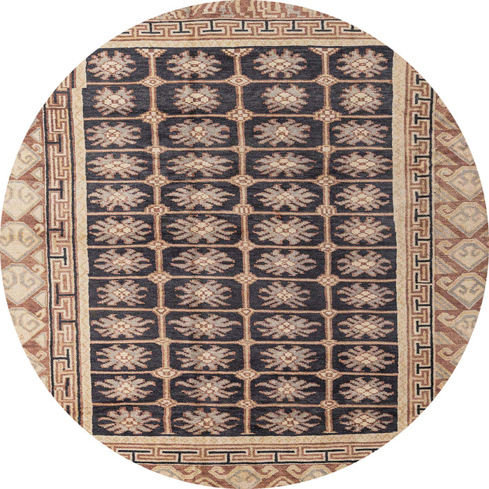 Round Machine Washable Abstract Brown Sugar Brown Rug, wshabs4892