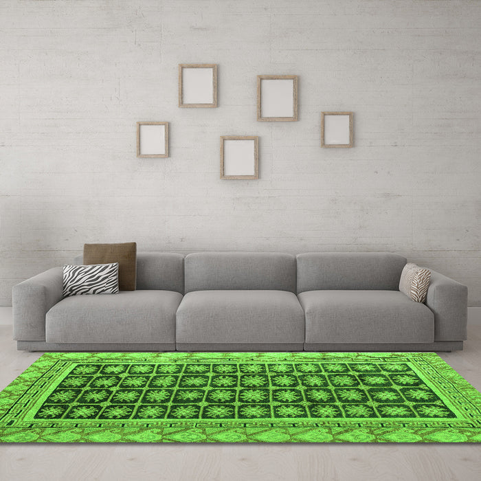 Machine Washable Abstract Green Modern Area Rugs in a Living Room,, wshabs4892grn