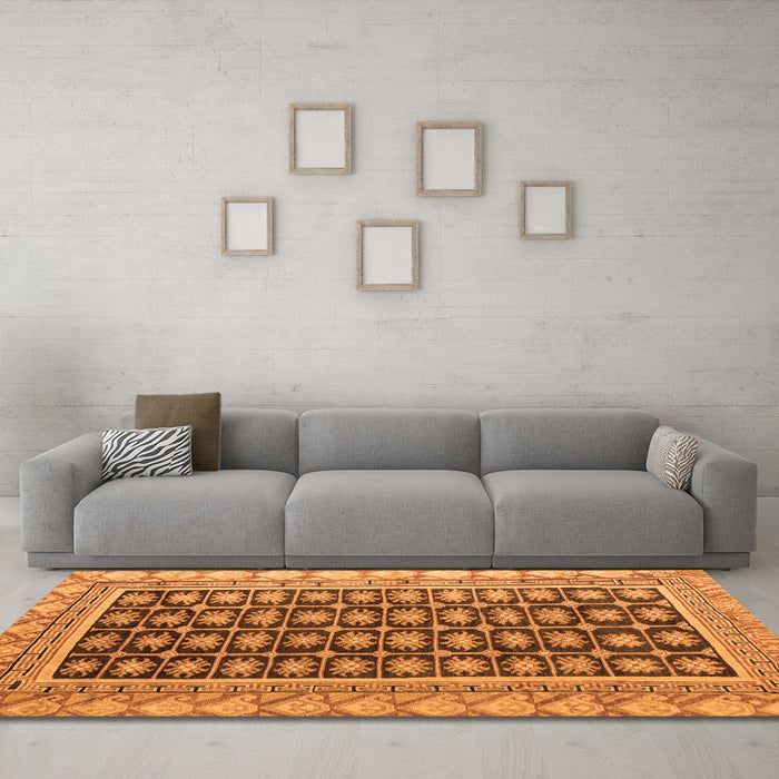 Machine Washable Abstract Orange Modern Area Rugs in a Living Room, wshabs4892org