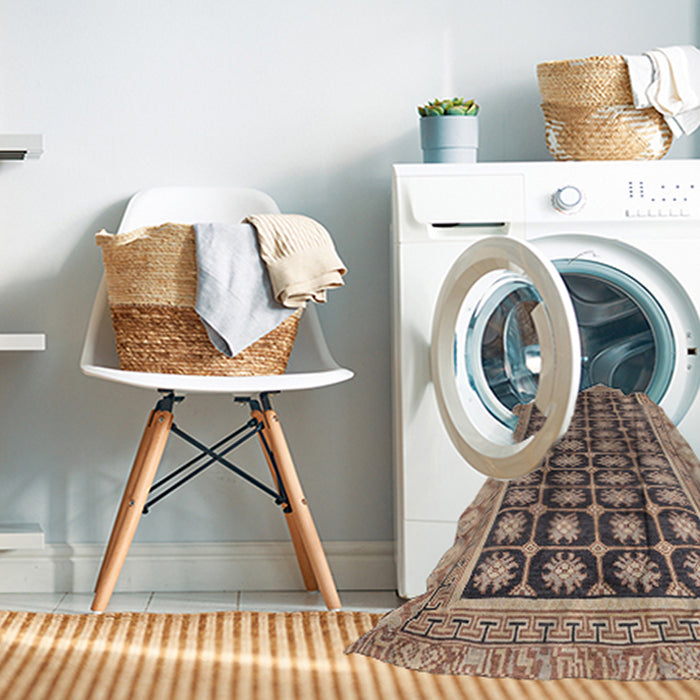Machine Washable Abstract Brown Sugar Brown Rug in a Washing Machine, wshabs4892