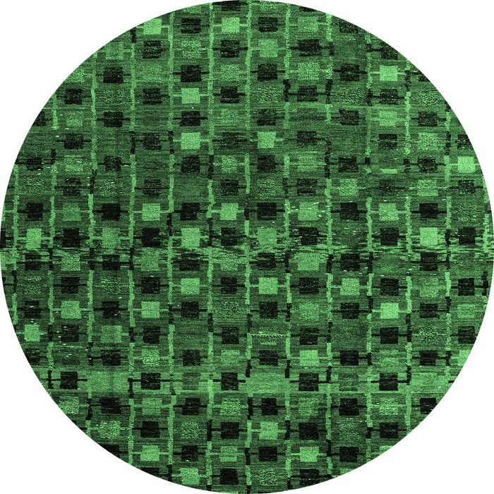 Round Machine Washable Abstract Emerald Green Modern Area Rugs, wshabs4893emgrn