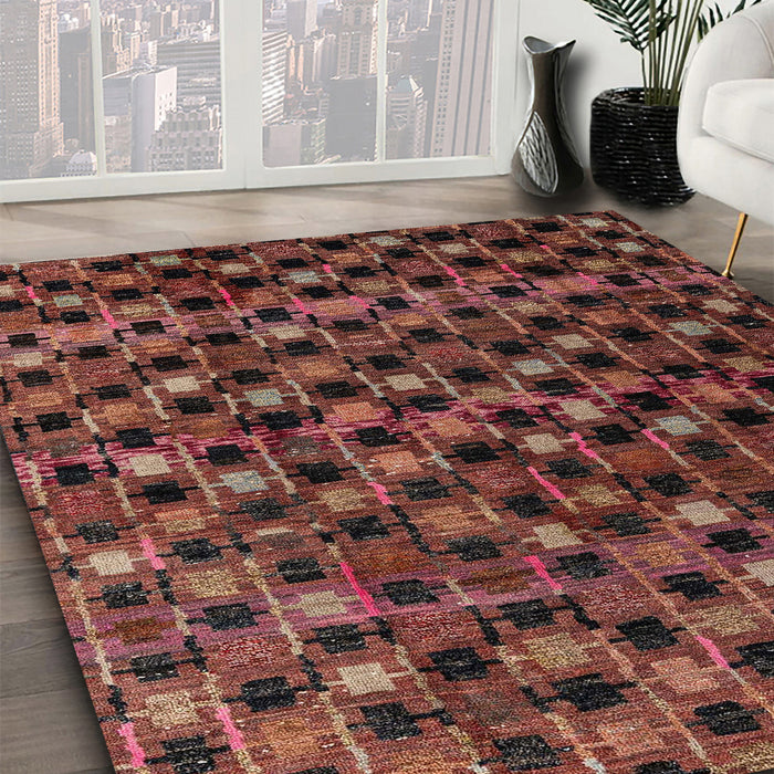 Abstract Red Modern Rug in Family Room, abs4893
