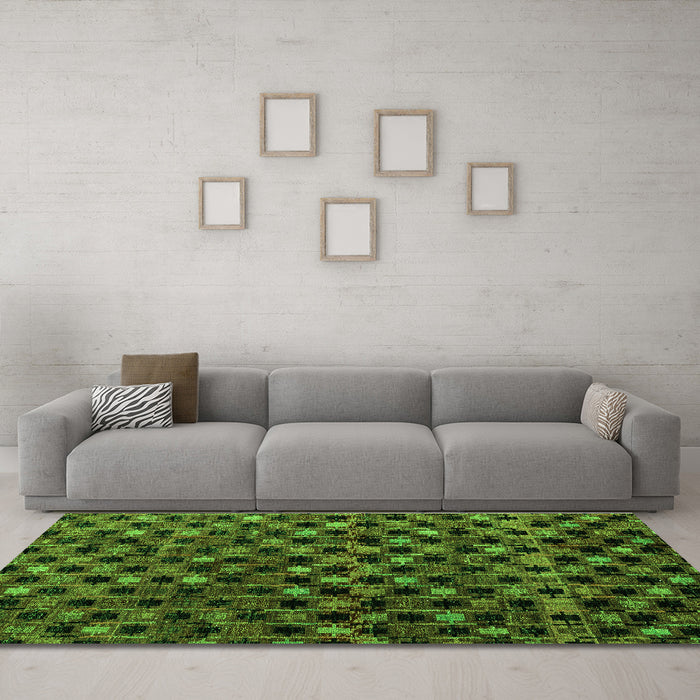 Machine Washable Abstract Green Modern Area Rugs in a Living Room,, wshabs4893grn