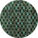 Round Machine Washable Abstract Turquoise Modern Area Rugs, wshabs4893turq