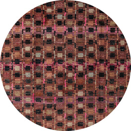 Round Machine Washable Abstract Vermilion Red Rug, wshabs4893