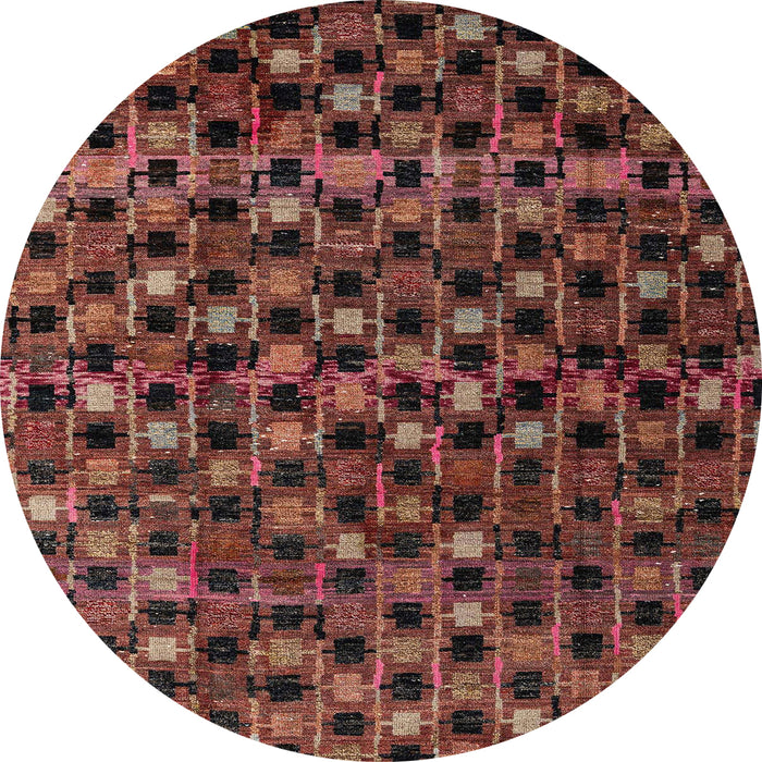 Round Machine Washable Abstract Vermilion Red Rug, wshabs4893