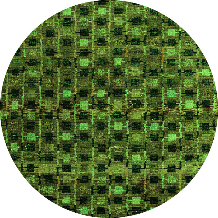 Round Machine Washable Abstract Green Modern Area Rugs, wshabs4893grn