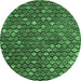 Round Machine Washable Abstract Emerald Green Modern Area Rugs, wshabs4894emgrn