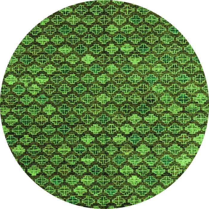 Round Machine Washable Abstract Green Modern Area Rugs, wshabs4894grn