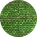 Round Machine Washable Abstract Green Modern Area Rugs, wshabs4894grn