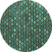 Round Machine Washable Abstract Turquoise Modern Area Rugs, wshabs4894turq